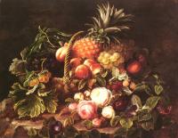 Johan Laurentz Jensen - A Still Life Of A Basket Of Fruit And Roses